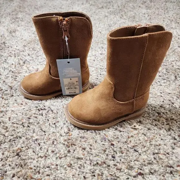 Cat & Jack Microsuede Fashion Toddler Girl's Size 5 Boots - Brown With Faux Fur - Picture 3 of 9